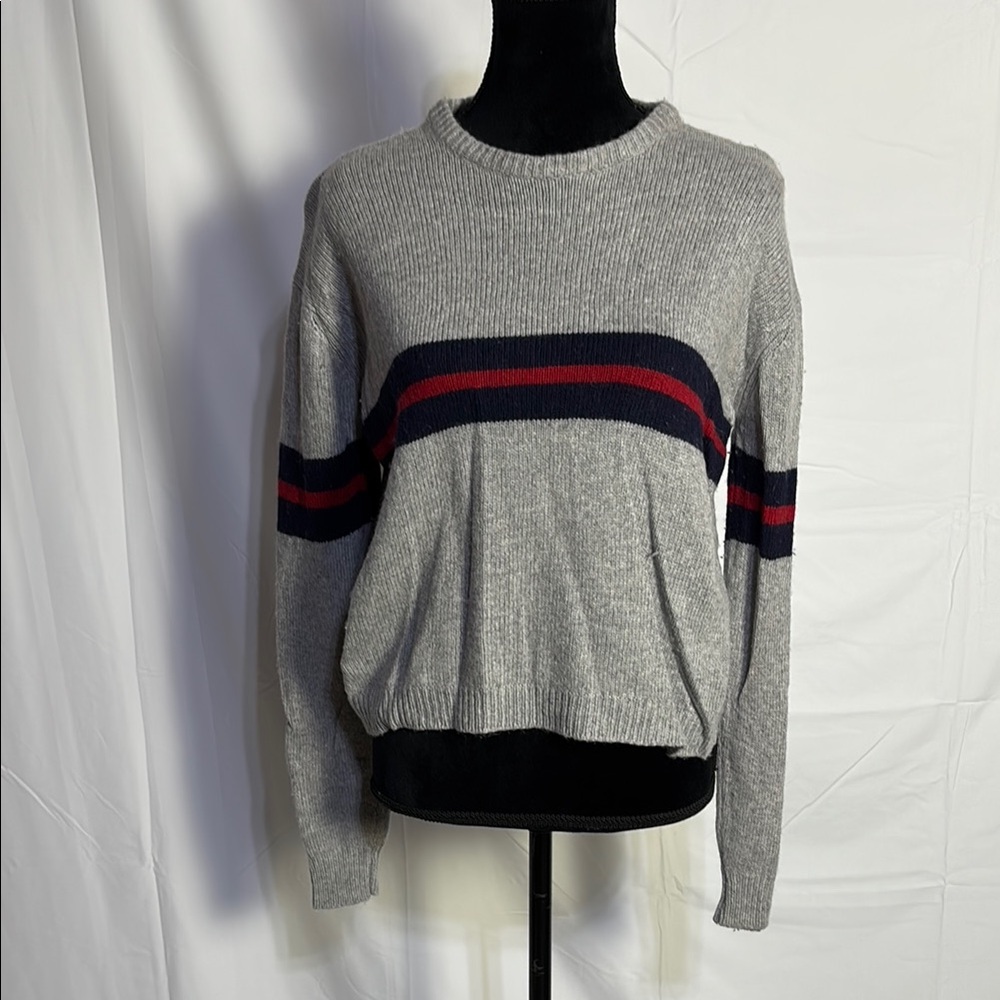 Brandy Melville Gray Sweater with Red and Blue Stripes